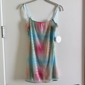 Staud Jenny Dress Aura Pastel Tie Dye Sequins Party Cocktail Slip SZ S NWT
